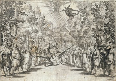 Apollo ma zamiar zaatakować pytona, z La Pellegrina autorstwa Girolamo Bargagli, grawerowane przez Carraciusa autorstwa Italian School