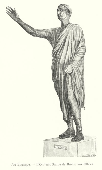 Sztuka etruska, mówca, statua z brązu w Uffizi (rycina) autorstwa Italian School