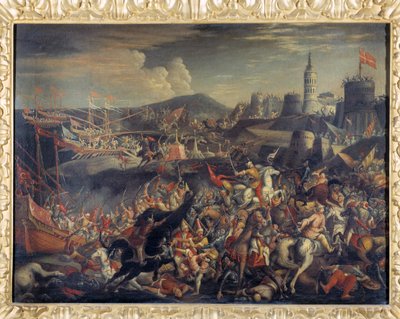 Atak Saracenów na Maltę, broniony przez joannitów w 1565 r. autorstwa Italian School