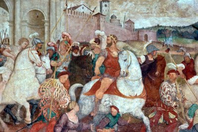 Scena bitwy za murami miasta, ok. 1460 r. (fresk) autorstwa Italian School