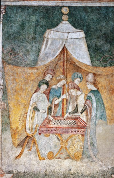Bicocca degli Arcimboldi: fresk z XV wieku, fragment gry w warcaby (fresk) autorstwa Italian School