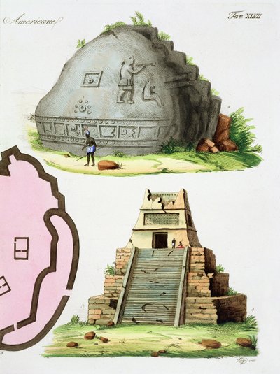 Starożytności Ameryki Środkowej, fragment dwóch piramid, tablica 47 z "Historii Narodów" (akwatinta) (detal 94494) autorstwa Italian School