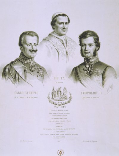 Karol Albert, Pius IX i Leopold II, 1848 autorstwa Italian School