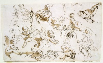 Aniołki, początek XVIII w. (pióro i atrament oraz pranie na papierze) autorstwa Italian School