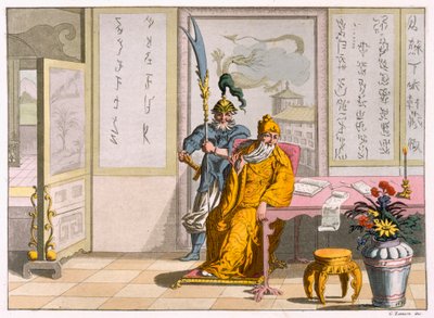 Chińscy taoistyczni przywódcy religijni: Boskość Kuan-ti, ryty przez Fumagallego i Bramattiego, ok. 1820-30 (kolor grawerowany) autorstwa Italian School