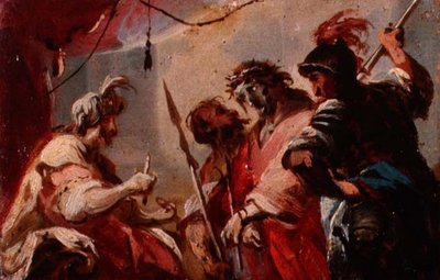 Chrystus przed Piłatem, ok. 1700 (olej na karcie) autorstwa Italian School