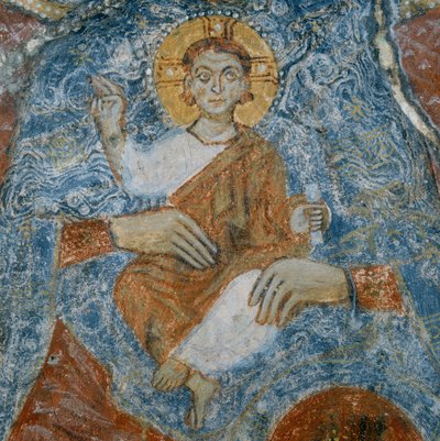 Chrystus, fragment fresku Madonny z Dzieciątkiem z aniołami Raffaelem i Gabrielem autorstwa Italian School