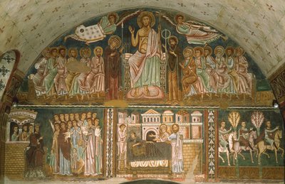 Chrystus na tronie między Dziewicą, Janem Chrzcicielem, Apostołami i dwoma Aniołami autorstwa Italian School