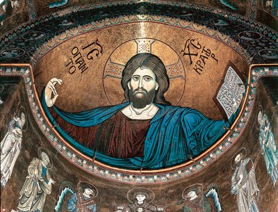 Chrystus pantokrator lub Chrystus w chwale, dekorujący absydę katedry w Monreale, Sycylia, Włochy autorstwa Italian School