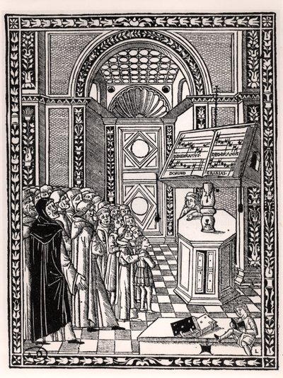 Chór kościelny, ilustracja z Practica Musicae Franchino Gaffurio (1451-1522), wydana w Wenecji 1512 autorstwa Italian School