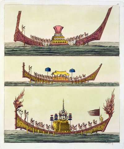 Chińskie okręty Cochin, ilustracja z Le Costume Ancien et Moderne autorstwa Giulio Ferrario, wydana ok. 1820-30 autorstwa Italian School