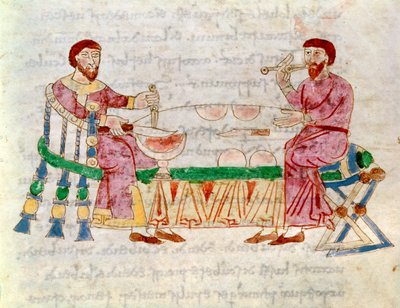 Codex 132 Livre 22 Rozdział 1 Posiłek, z De Universo Rabanus Maurus (ok. 780-856) 1023 autorstwa Italian School