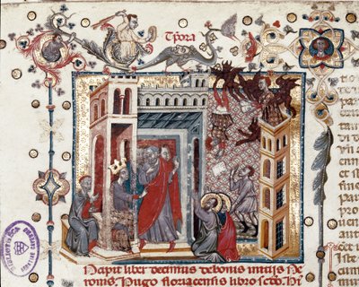 Codices Cavenses, Cod.25 f.181, Szymon Mag, Cesarz Neron i Apostołowie, miniatura ze Speculum Historiale, część I, Vincenta de Beauvais, c.1320 (tempera na welinie) autorstwa Italian School