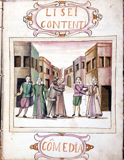 Komedia Li sei contenti po tomie rękopisu „Scenariusze najbardziej wybranych histrionów” (1621-1643). Rzym, Accademia dei Lincei. autorstwa Italian School