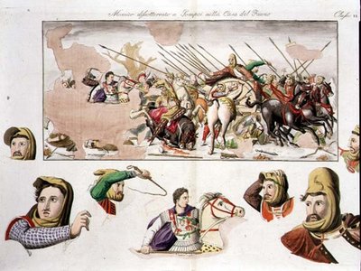 Kopia Mozaiki Aleksandra z Domu Fauna, Pompeje, tablica 10, klasa 6 z części I „Historii Narodów” (akwatinta) autorstwa Italian School