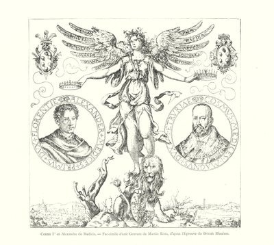 Cosimo I i Alexander de Medici, Faksymile ryciny autorstwa Martina Roty, wg British Museum Print (grafika) autorstwa Italian School