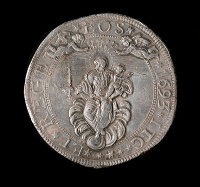 Waluta Republiki Genów: srebrna moneta 5 ecu. Śr. 61 mm. 1693. Powrót. Genes Musei di Strada Nuova autorstwa Italian School