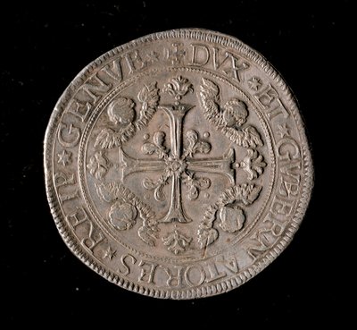 Waluta Republiki Genów: srebrna moneta 5 ecu. Śr. 61 mm. 1693. Przód. Genes Musei di Strada Nuova autorstwa Italian School