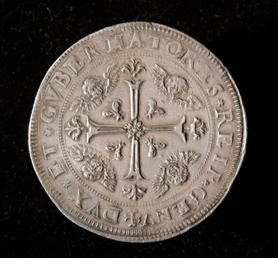 Waluta Republiki Genów: srebrna moneta 6 ecu. Śr. 61,5 mm. 1715. Powrót. Genes Musei di Strada Nuova (inv, M7156) autorstwa Italian School