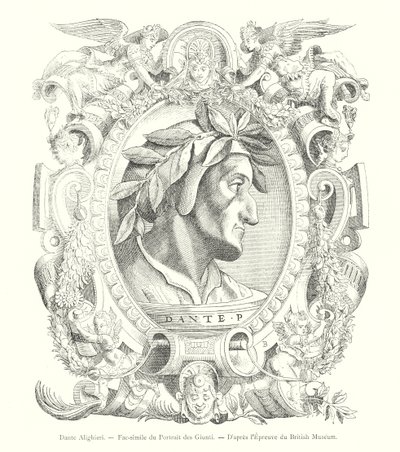 Dante Alighieri, Faksymile Portretu Giunti, wg British Museum Print (rycina) autorstwa Italian School