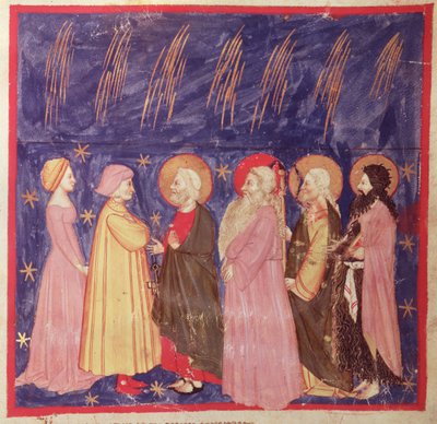 Dante i Beatrice ze świętymi raju, z Boskiej komedii Dantego Alighieri (1265-1321) autorstwa Italian School