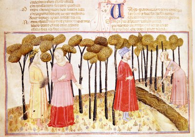 Dante i Virgil (70-19 pne) na szczycie czyśćca, z Boskiej komedii Dantego Alighieri (1265-1321) autorstwa Italian School