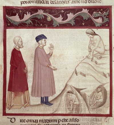 Dante i Virgil (70-19 pne) spotykają dusze uwięzione w skałach, z Boskiej komedii Dantego Alighieri (1265-1321) autorstwa Italian School