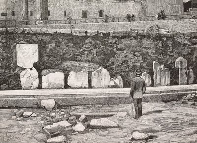 Półkola dekoracyjna na Forum Romanum, Rzym, Włochy, rycina z rysunku Dantego Paolocci, z L