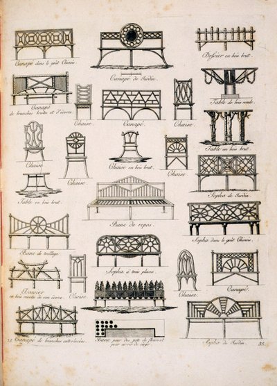 Projekty siedzisk ogrodowych z Kompendium rysunków autorstwa J.G. Grohmanna, opublikowano 1805 autorstwa Italian School