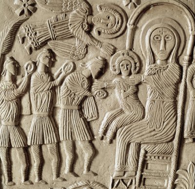 Fragment obrazu „Chrystus w majestacie” (kamień) autorstwa Italian School