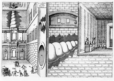 Urządzenie do słuchania rozmów na placu, ilustracja z Musurgia Universalis autorstwa Athanasius Kircher (1601-80) wydana w Rzymie, 1650 autorstwa Italian School