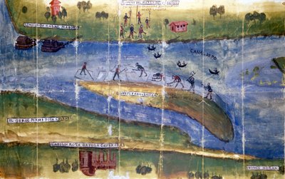 Spór o prawo do pozyskiwania lodu między mieszkańcami rzeki Pad. 1535. Mediolan, Archiwum Państwowe. autorstwa Italian School