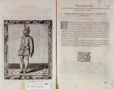 Podwójna strona Le Gratie dAmore (Le Grazie dAmore) włoskiego tancerza Cesare Negri pt. Il Trombone (1536-1604), traktat o tańcu autorstwa Italian School