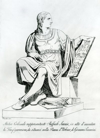 Rysunek posągu autorstwa Giovanniego Ceccariniego Raffaello Sanzio da Urbino autorstwa Italian School