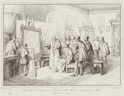 Henryk III, król Polski i Francji, odwiedza Tycjana w swojej pracowni autorstwa Italian School