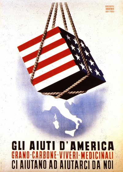 Europejski Program Odbudowy (ERP) (1948-1952): "Amerykańska pomoc w odbudowie Europy". Plakat Rossetti - Cremonesi - Bottoli z 1948 r. (plakat) autorstwa Italian School