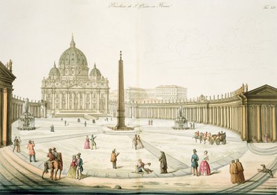 Fasada św. Piotra w Rzymie z piazza z przodu, tablica 25 z części III Historii Narodów, ryt G. Lago autorstwa Italian School