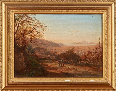 Postacie na ścieżce, Pianura Di Bagno (olej na pokładzie) autorstwa Italian School
