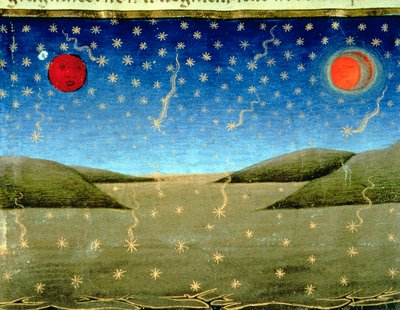 Fol.149va Sąd Ostateczny: Gwiazdy spadają i wszystko odwraca się do góry nogami (welum) autorstwa Italian School