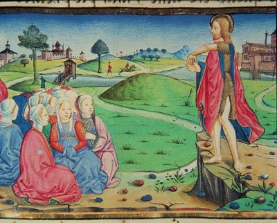 Fol.44r Św. Jan Chrzciciel wygłasza kazania i chrzci (welin) autorstwa Italian School