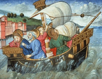 Fol.49v Burza na Morzu Tyberyjskim (welum) autorstwa Italian School