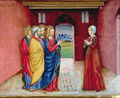 Fol.89v Chrystus ostrzega cudzołożnicę, aby już więcej nie grzeszyła (wellum) autorstwa Italian School