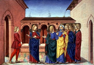 Fol.91v Chrystus ogłasza, że choroba Łazarza nie jest śmiertelna (wellum) autorstwa Italian School