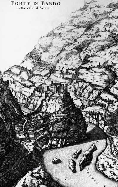 Fort Bard, rycina z Teatru Savoy autorstwa Italian School