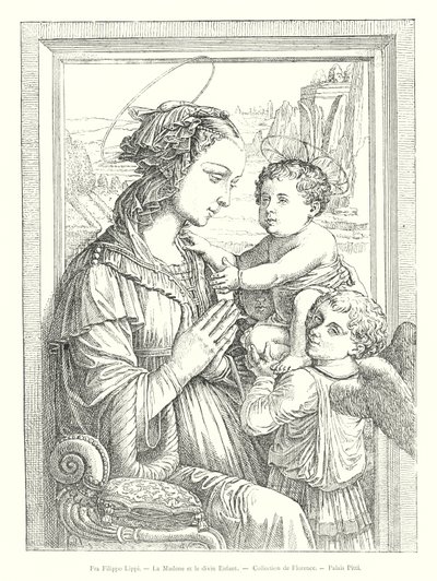 Fra Filippo Lippi, Madonna i Boskie Dzieciątko, zbiory Florencja, Palazzo Pitti (rycina) autorstwa Italian School
