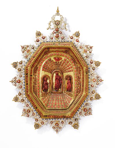 Rama przedstawiająca Matkę Boską, Trapani, początek XVII w. (pozłacana miedź, emalia i koral) autorstwa Italian School