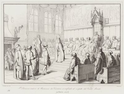 Francesco Petrarca orator Francesco da Carrara jest zdezorientowany w obecności Senatu Veneto autorstwa Italian School