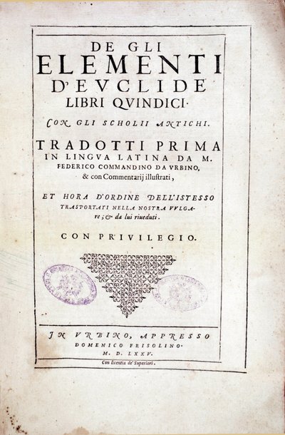 Frontyspicjum tomu XV „Żywioły” greckiego matematyka Euklidesa (III w. p.n.e.) autorstwa Italian School