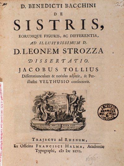Frontyspis z „De sistri” Benedictusa Bacchiniusa autorstwa Italian School