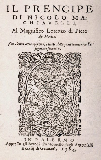 Frontyspis z „Księcia” Niccolo Machiavelli (lito) autorstwa Italian School